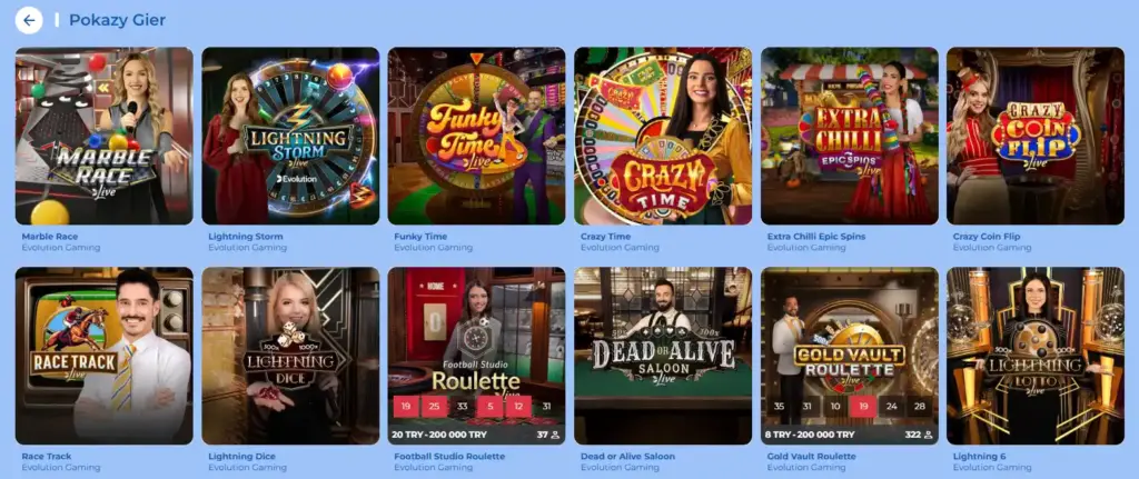 Lista najlepszych programów z grami na żywo od Evolution Gaming w kasynie FeliceBet.