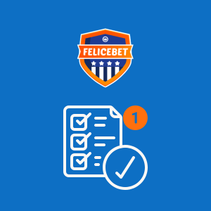 Felicebet logo z ikoną listy kontrolnej wskazującą, że pierwszy krok formularza został ukończony.