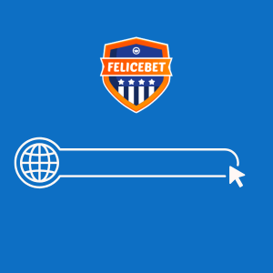 Felicebet logo z globusem i kursorem wskazującym akcję kliknięcia.
