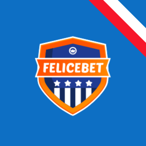 Logo kasyna FeliceBet na niebieskim tle z polską flagą w rogu.