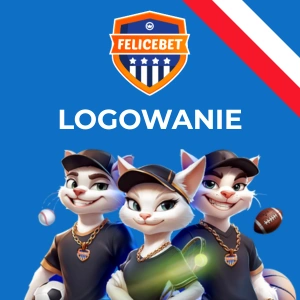 Ekran logowania do Felicebet z dwoma kotami i piłką nożną w tle.